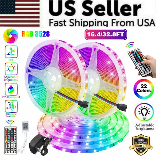 32FT LED Strip Lights Remote Control Bedroom Waterproof for Indoor Stashed cav