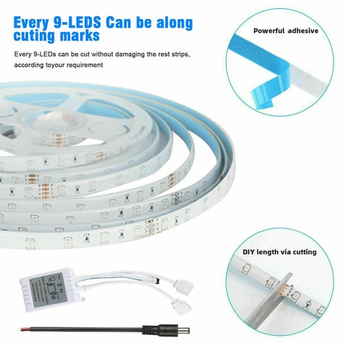 32FT LED Strip Lights Remote Control Bedroom Waterproof for Indoor Stashed cav