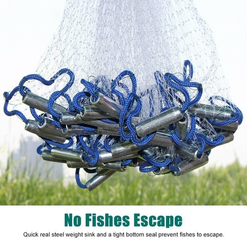 6/8/10/12/16FT Fishing Cast Net Bait Easy Throw Hand Cast Strong Nylon Stashed cav