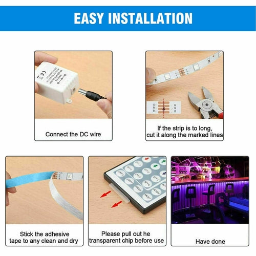 32FT LED Strip Lights Remote Control Bedroom Waterproof for Indoor Stashed cav