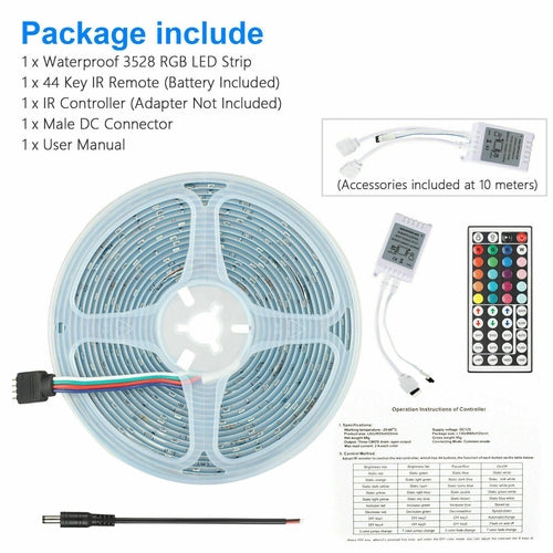 32FT LED Strip Lights Remote Control Bedroom Waterproof for Indoor Stashed cav