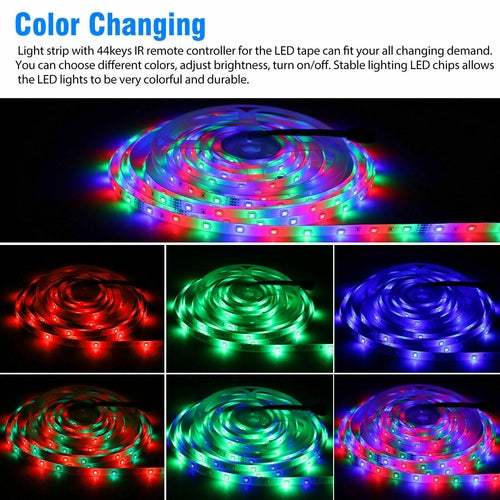 32FT LED Strip Lights Remote Control Bedroom Waterproof for Indoor Stashed cav
