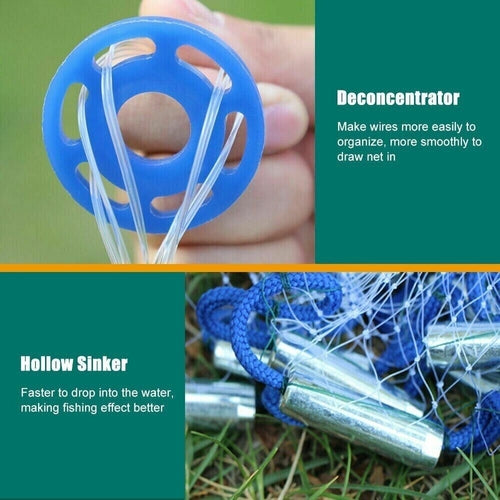 6/8/10/12/16FT Fishing Cast Net Bait Easy Throw Hand Cast Strong Nylon Stashed cav