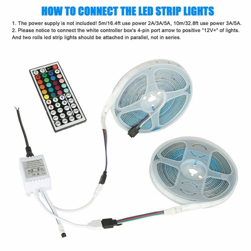 32FT LED Strip Lights Remote Control Bedroom Waterproof for Indoor Stashed cav