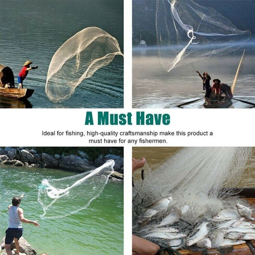 6/8/10/12/16FT Fishing Cast Net Bait Easy Throw Hand Cast Strong Nylon Stashed cav