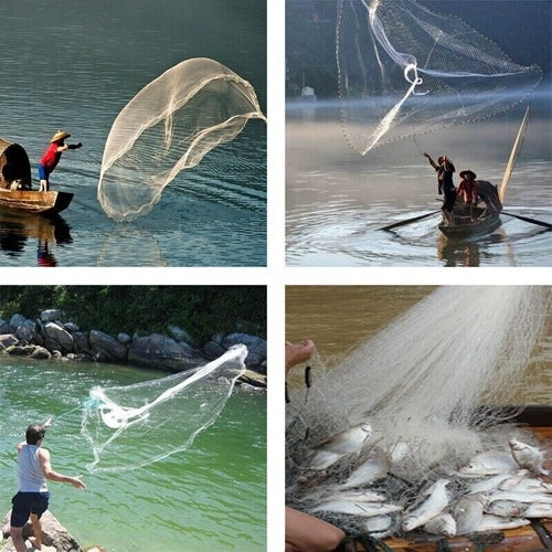 6/8/10/12/16FT Fishing Cast Net Bait Easy Throw Hand Cast Strong Nylon Stashed cav