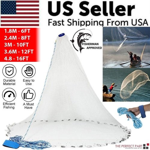 6/8/10/12/16FT Fishing Cast Net Bait Easy Throw Hand Cast Strong Nylon - Stashed cav
