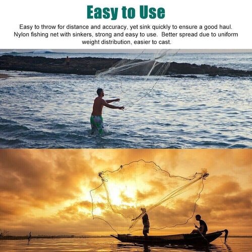 6/8/10/12/16FT Fishing Cast Net Bait Easy Throw Hand Cast Strong Nylon - Stashed cav