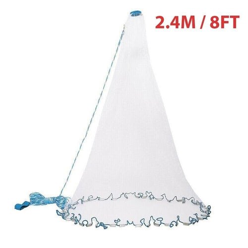6/8/10/12/16FT Fishing Cast Net Bait Easy Throw Hand Cast Strong Nylon - Stashed cav