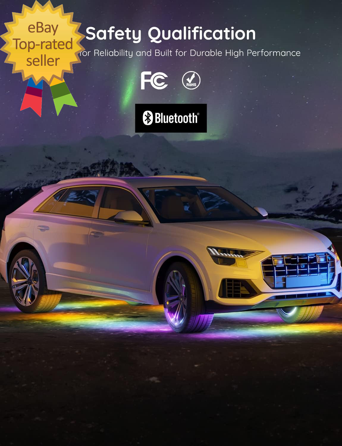Underglow Car Lights 4Pcs RGBIC Smart LED Lights for Cars with 16 Million Colors
