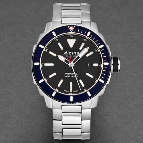 Alpina Men's wristwatch Seastrong' Diver Black Dial Stainless watch - Stashed cav