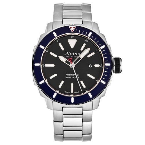 Alpina Men's wristwatch Seastrong' Diver Black Dial Stainless watch - Stashed cav