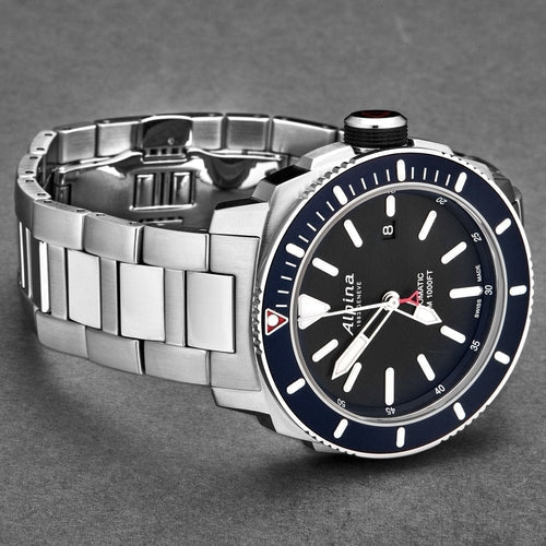 Alpina Men's wristwatch Seastrong' Diver Black Dial Stainless watch - Stashed cav