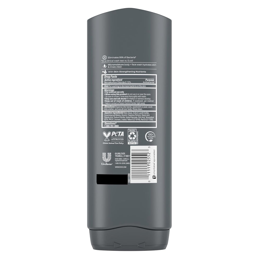 Dove Men+Care Body Wash Skin Defense 4 Count for Smooth and Hydrated Skin Care Effectively Washes Away Bacteria While Nourishing 18 Oz