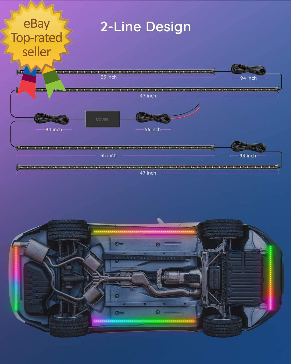Underglow Car Lights 4Pcs RGBIC Smart LED Lights for Cars with 16 Million Colors