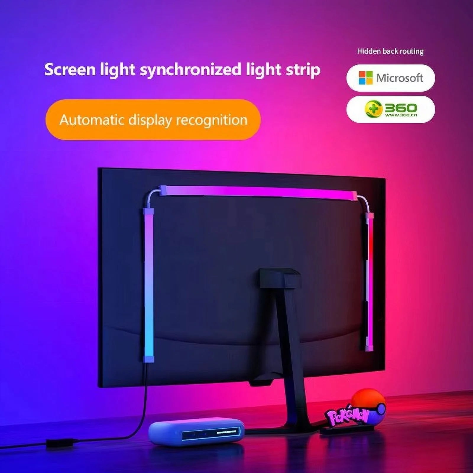 Color Music Game Sync 24" Screen Gaming Amosphere Ambient Smart TV Monitor LED Strip Backlight Light for Computer Screen (34Inch) - Stashed cav
