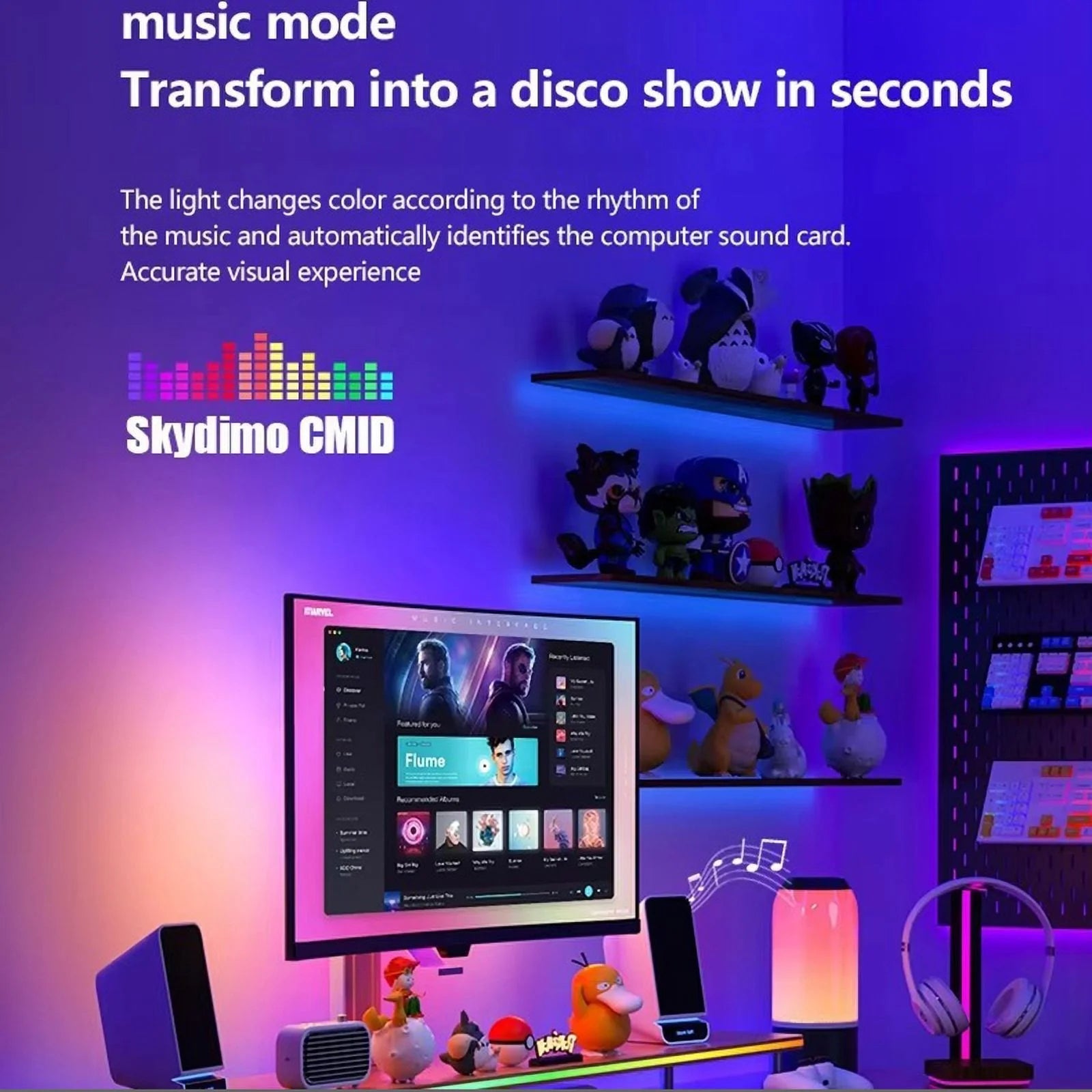 Color Music Game Sync 24" Screen Gaming Amosphere Ambient Smart TV Monitor LED Strip Backlight Light for Computer Screen (34Inch) - Stashed cav