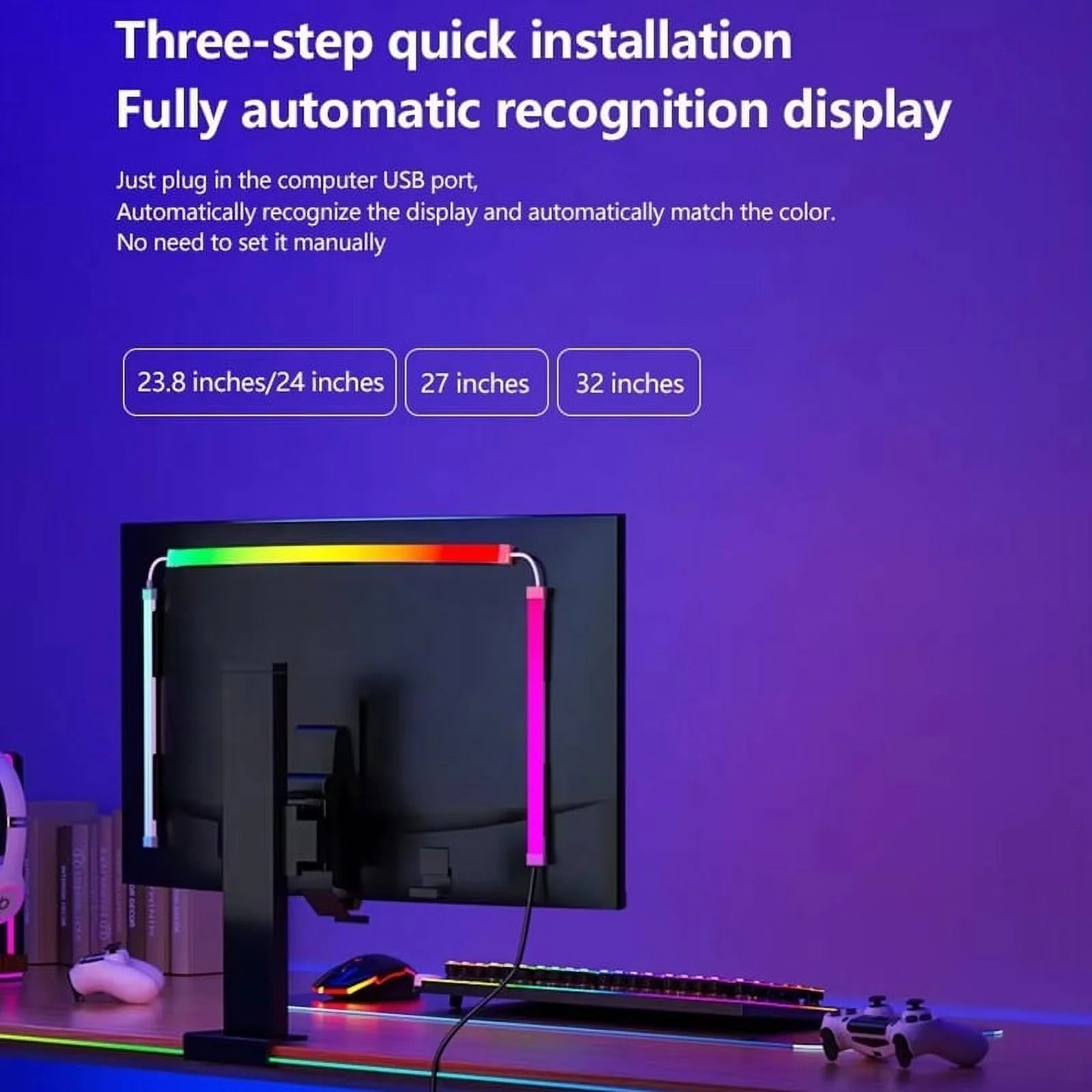 Color Music Game Sync 24" Screen Gaming Amosphere Ambient Smart TV Monitor LED Strip Backlight Light for Computer Screen (34Inch) - Stashed cav