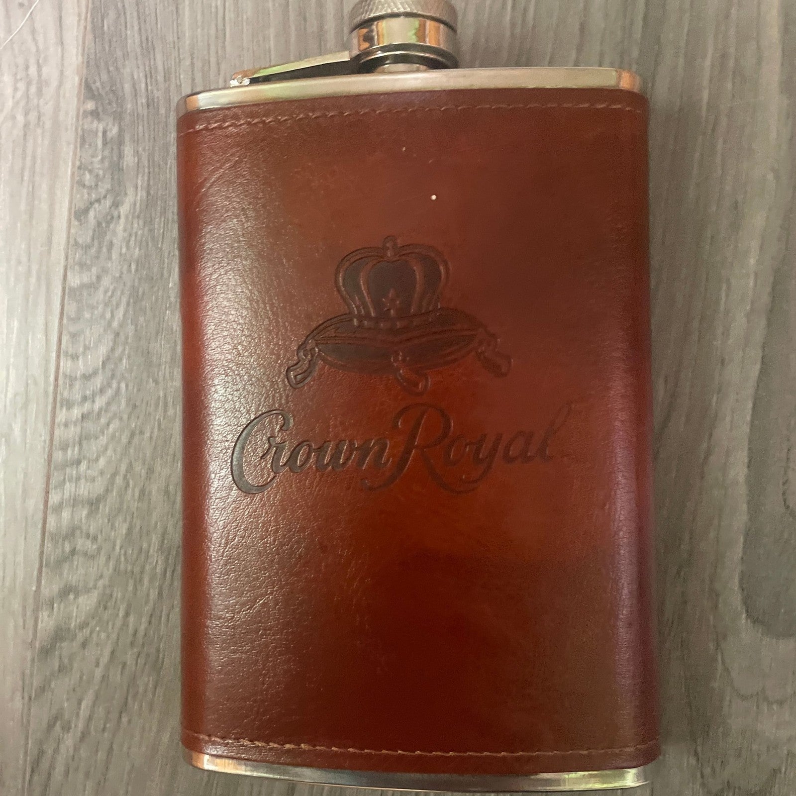 Crown Royal 8oz Stainless Steel Flask with Brown Faux Leather Cover - Stashed cav