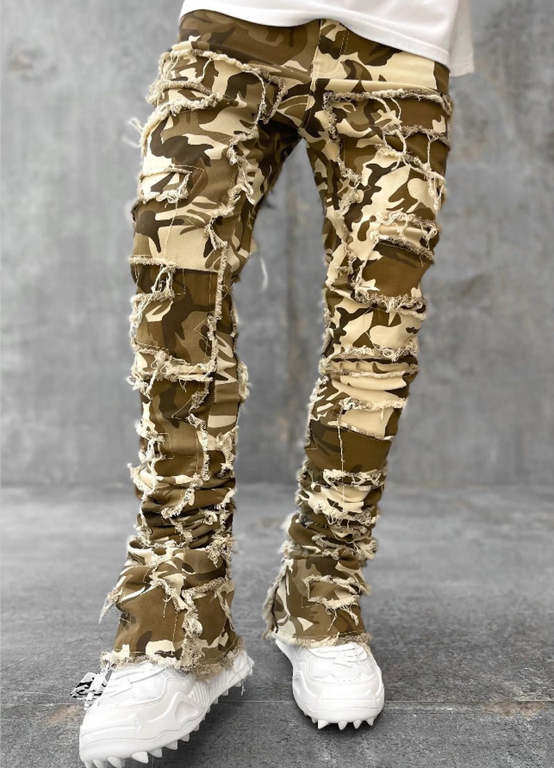 Ins Fringes Ripped Trousers Individual Patched Pants Long Tight Fit Stacked Jeans for Mens Clothing - Stashed cav
