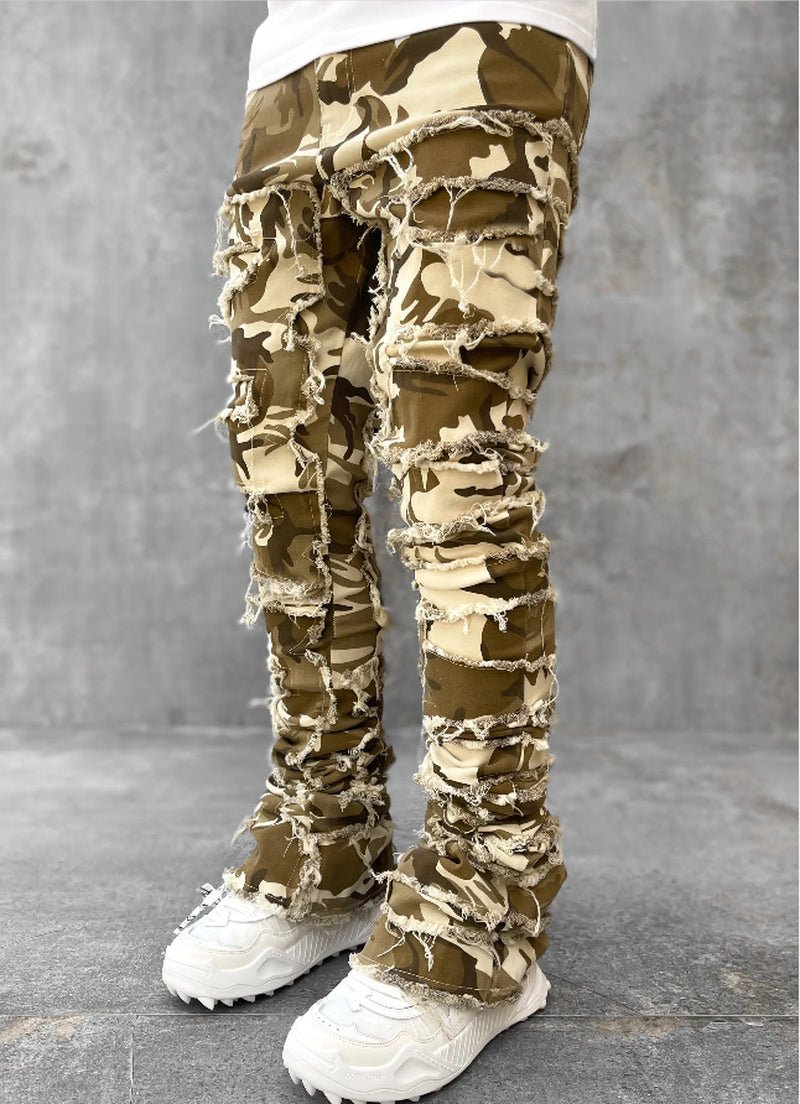 Ins Fringes Ripped Trousers Individual Patched Pants Long Tight Fit Stacked Jeans for Mens Clothing - Stashed cav