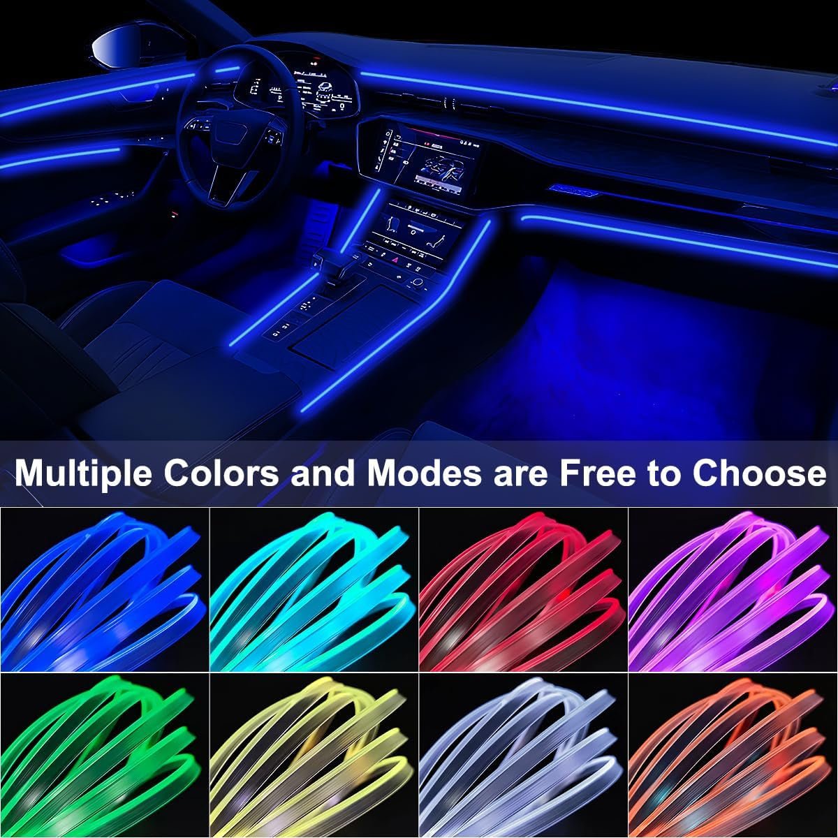 Interior Car LED Strip Lights APP Control, 5 in 1 RGB 16 Million Colors Ambient - Stashed cav
