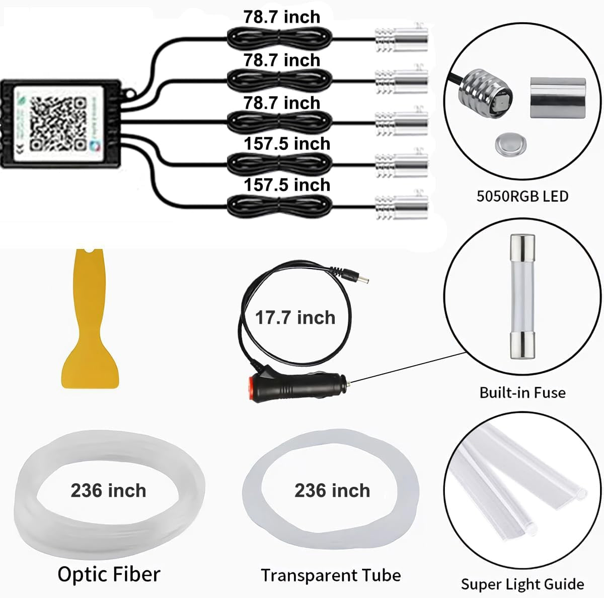 Interior Car LED Strip Lights APP Control, 5 in 1 RGB 16 Million Colors Ambient - Stashed cav