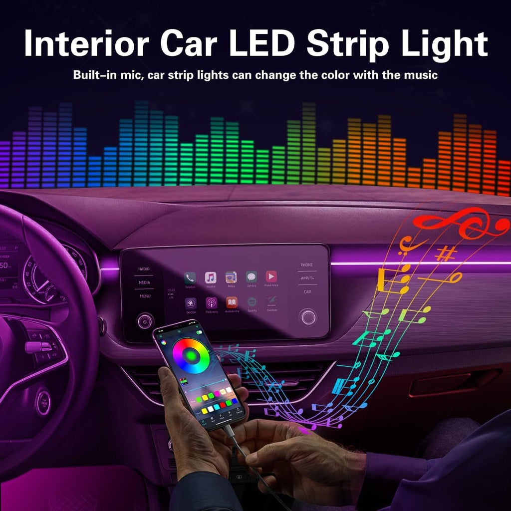 Interior Car LED Strip Lights APP Control, 5 in 1 RGB 16 Million Colors Ambient - Stashed cav