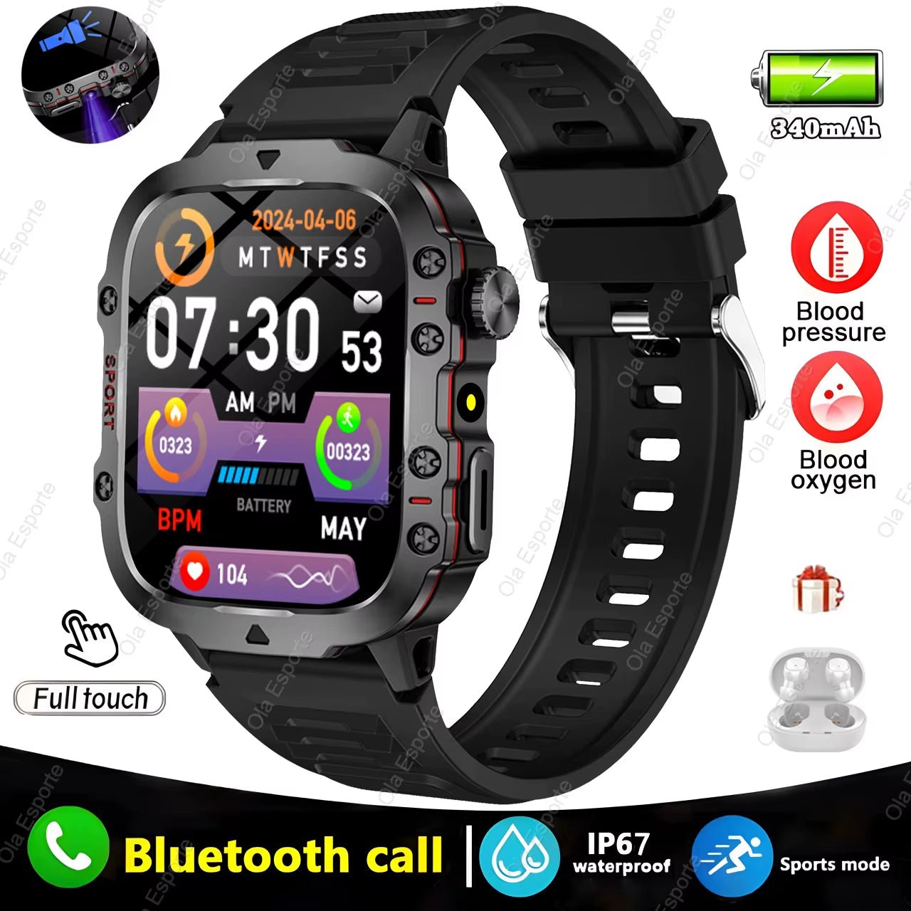 Original Men Smartwatch Flashlight Bluetooth Call Fitness Clock IP68 Waterproof Sports Men for Android IOS Smart Watch 2025 New - Stashed cav