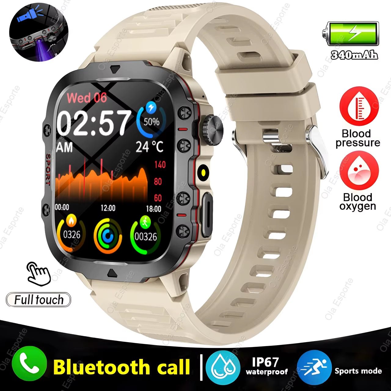 Original Men Smartwatch Flashlight Bluetooth Call Fitness Clock IP68 Waterproof Sports Men for Android IOS Smart Watch 2025 New - Stashed cav