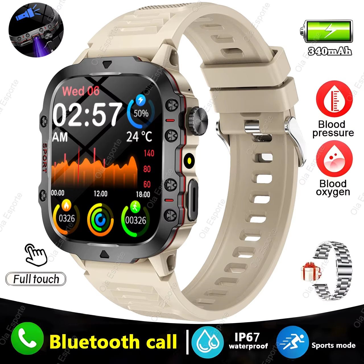 Original Men Smartwatch Flashlight Bluetooth Call Fitness Clock IP68 Waterproof Sports Men for Android IOS Smart Watch 2025 New - Stashed cav