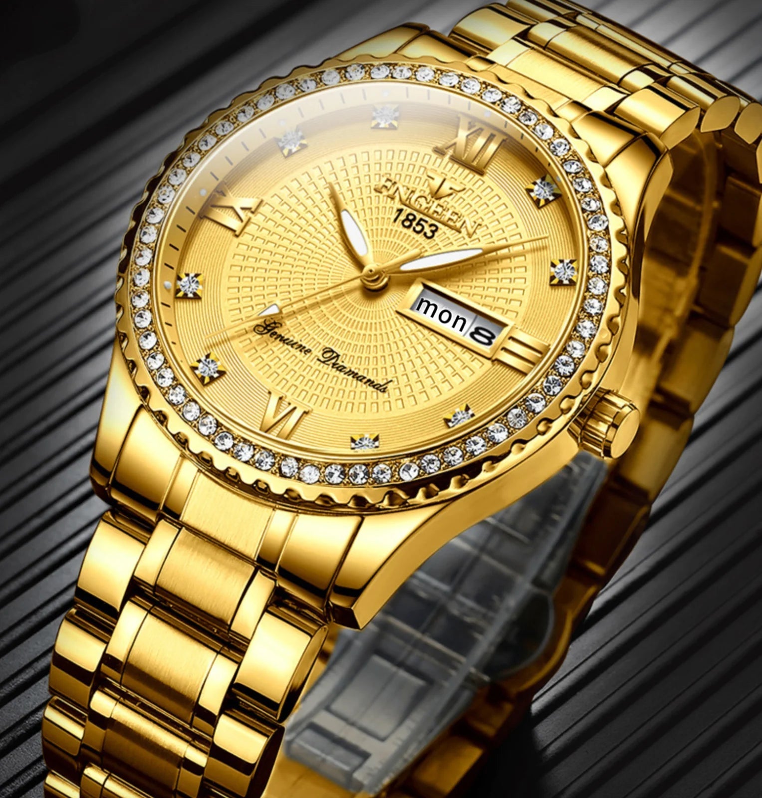 Waterproof Gold Men'S Watch Classic Stainless Steel Quartz Analog Business Gift - Stashed cav