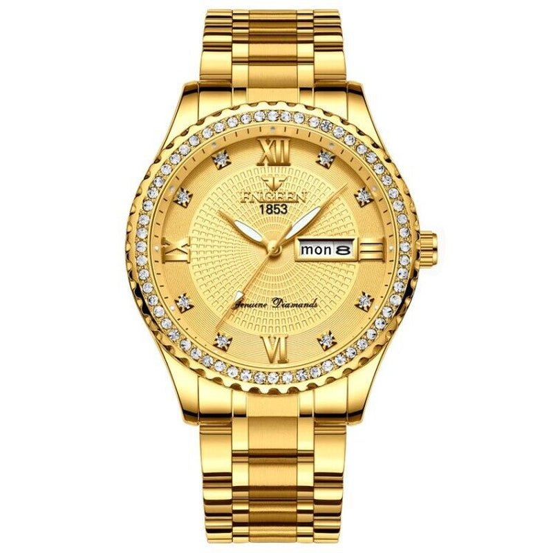 Waterproof Gold Men'S Watch Classic Stainless Steel Quartz Analog Business Gift - Stashed cav