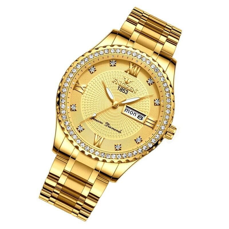 Waterproof Gold Men'S Watch Classic Stainless Steel Quartz Analog Business Gift - Stashed cav