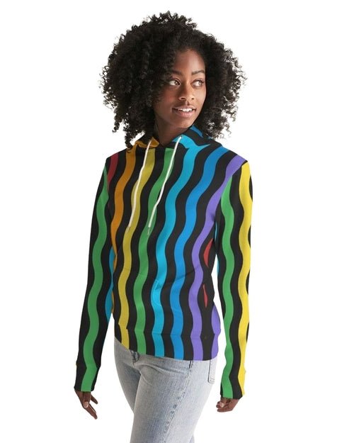 Womens Hoodie - Pullover Hooded Sweatshirt -graphic/rainbow Stripes - Stashed cav