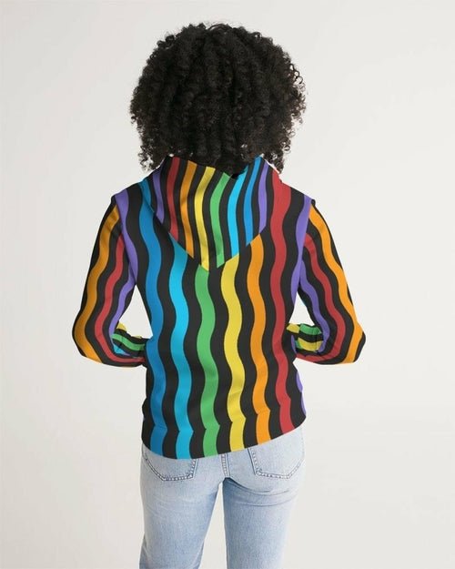 Womens Hoodie - Pullover Hooded Sweatshirt -graphic/rainbow Stripes - Stashed cav